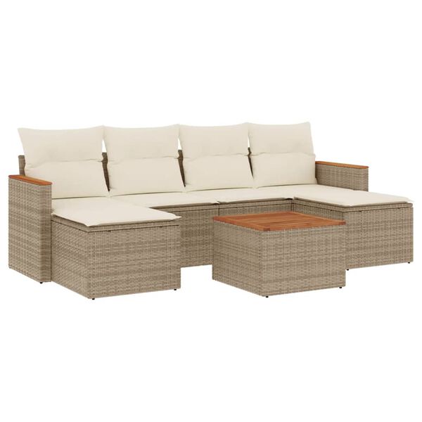 vidaXL Set Divani da Giardino 7 pz con Cuscini Beige in Polyrattan