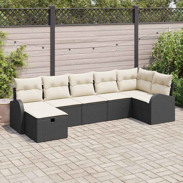 vidaXL Set di divani con cuscino 7 pcs Nero e Crema polyrattan