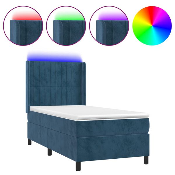 vidaXL Letto a Molle con Materasso e LED Blu Scuro 90x200cm in Velluto