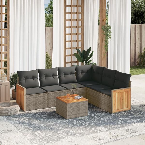 vidaXL Set Divani da Giardino 7 pz con Cuscini Grigio in Polyrattan