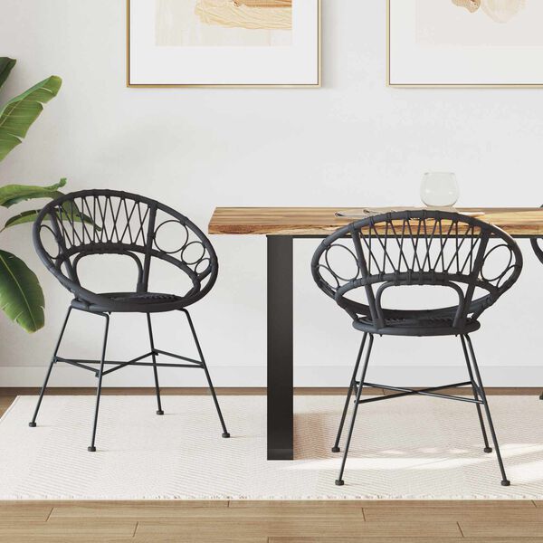 vidaXL Sedia da pranzo 2 pcs Nero 49 x 51 x 81 cm Rattan e Ferro