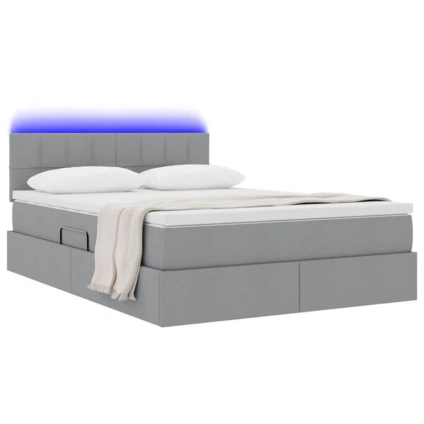 vidaXL Letto con contenitore e LED Grigio chiaro 140 x 200 cm Tessuto