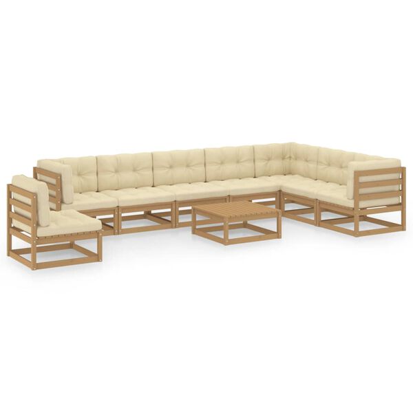 vidaXL Set Salotto Giardino e Cuscini 9 pz Legno Massello Pino Ambra