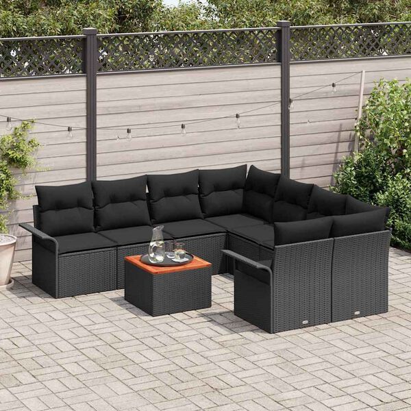 vidaXL Set Divano da Giardino con archiviazione 9 pcs Nero polyrattan