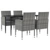 vidaXL Set da Pranzo da Giardino 5 pz Nero Grigio Polyrattan e Acciaio