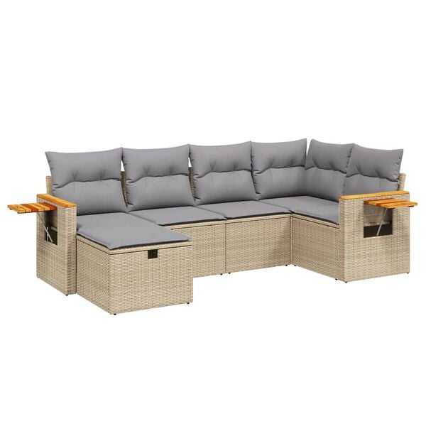 vidaXL Set Divano da Giardino 6 pz con Cuscini Beige Misto Polyrattan