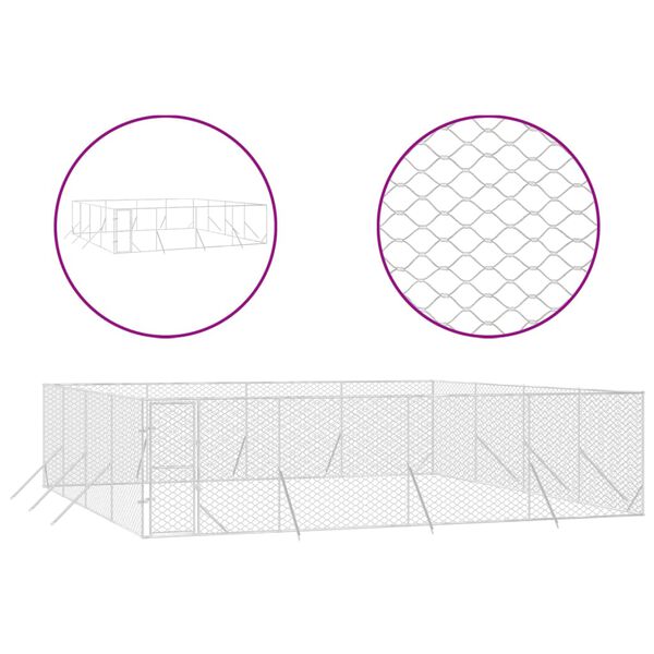 vidaXL Cuccia per Cani da Esterno Argento 8x8x2 m in Acciaio Zincato