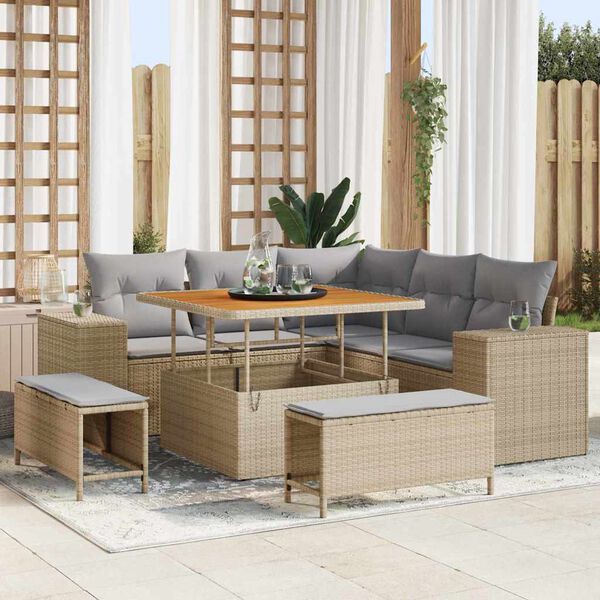vidaXL Set Divano da Giardino con cuscino 8 pcs Beige e Grigio Chiaro