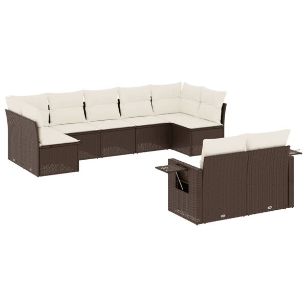 vidaXL Set Divani da Giardino 9pz con Cuscini Marrone in Polyrattan