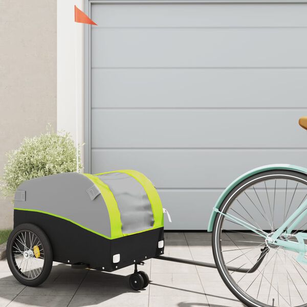 vidaXL Rimorchio da Bici Nero e Verde 30 kg in Ferro