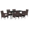 vidaXL Set da Pranzo per Giardino con cuscino 7 pcs Marrone polyrattan