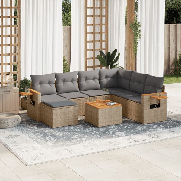 vidaXL Set Divano da Giardino 8 pz con Cuscini Beige in Polyrattan