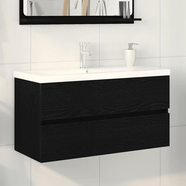 vidaXL Mobile lavabo Rovere nero 90 x 39 x 62 cm Legno multistrato