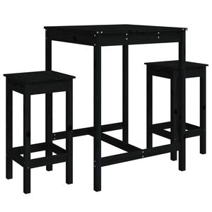 vidaXL Set Bar da Giardino 3 pz Nero in Legno Massello di Pino