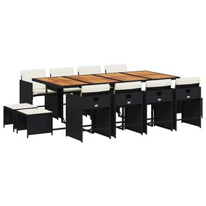 vidaXL Set da Pranzo da Giardino 13pz con Cuscini Nero in Polyrattan