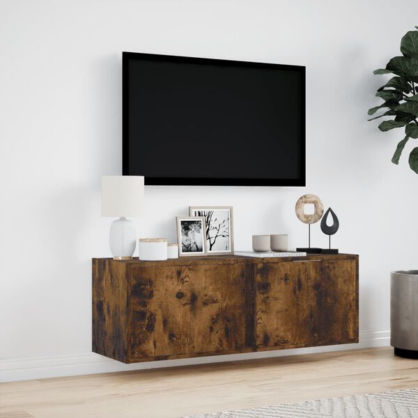 vidaXL Mobile TV a Parete con Luci LED Rovere Fumo 100x31x35 cm