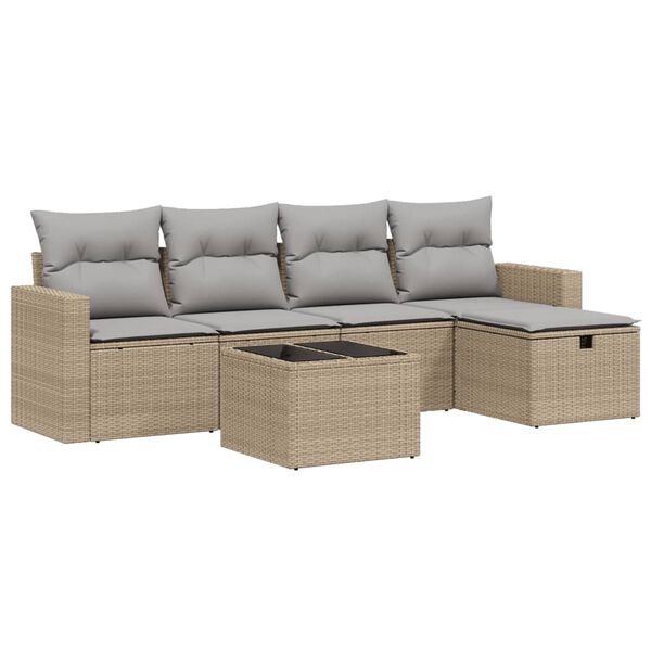 vidaXL Set Divano da Giardino 6 pz con Cuscini Beige Misto Polyrattan