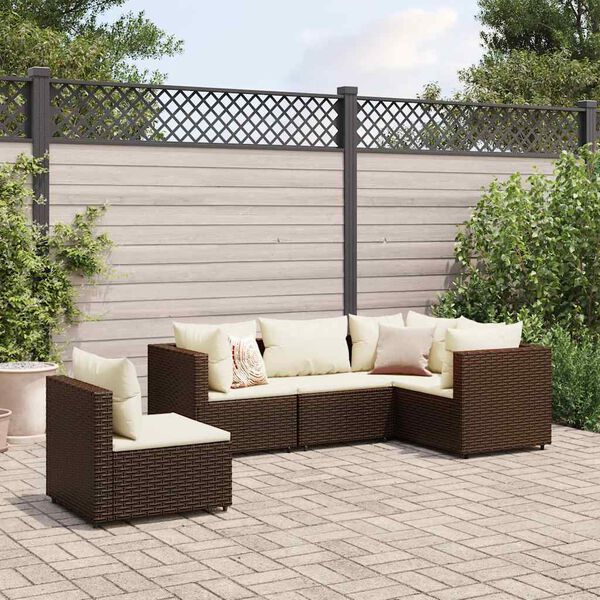 vidaXL Set Divani da Giardino 5 pz con Cuscini Marrone in Polyrattan