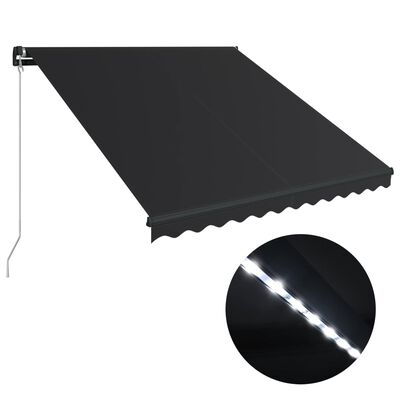vidaXL Tenda da Sole Retrattile Manuale con LED 350x250 cm Antracite