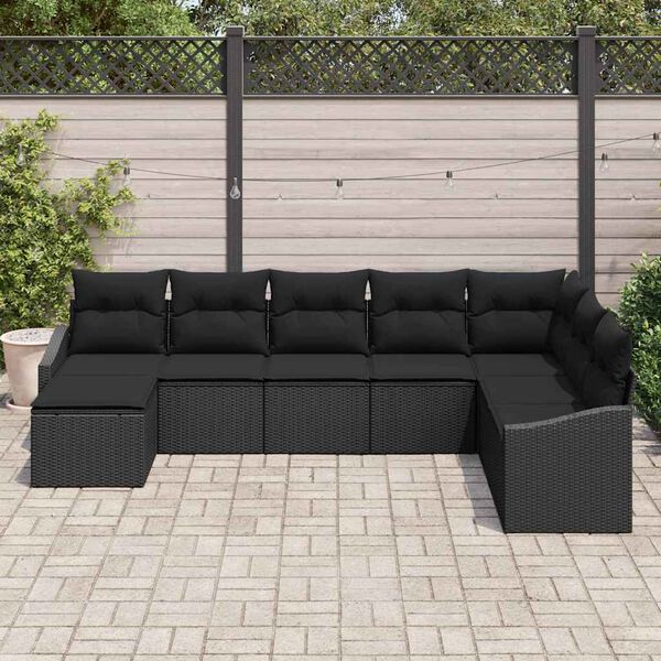 vidaXL Set Divano da Giardino con cuscino 8 pcs Nero polyrattan