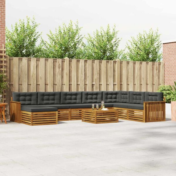 vidaXL Set divani 9 pcs Naturale e Antracite Legno di Acacia Massello
