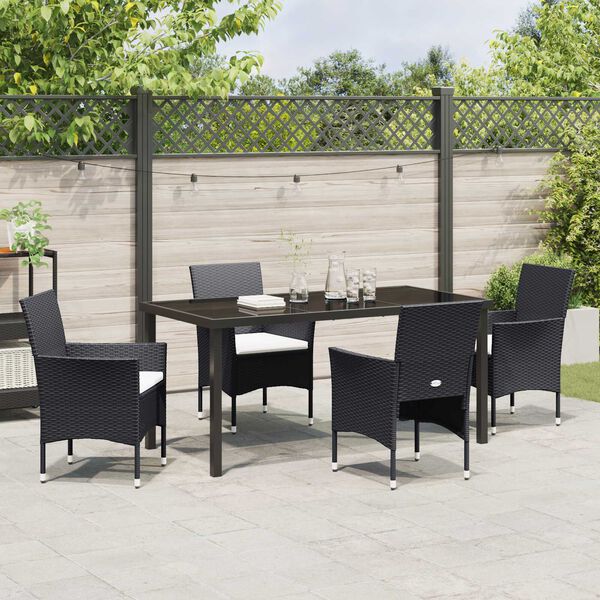 vidaXL Set da Pranzo per Giardino con cuscino 5 pcs Nero polyrattan
