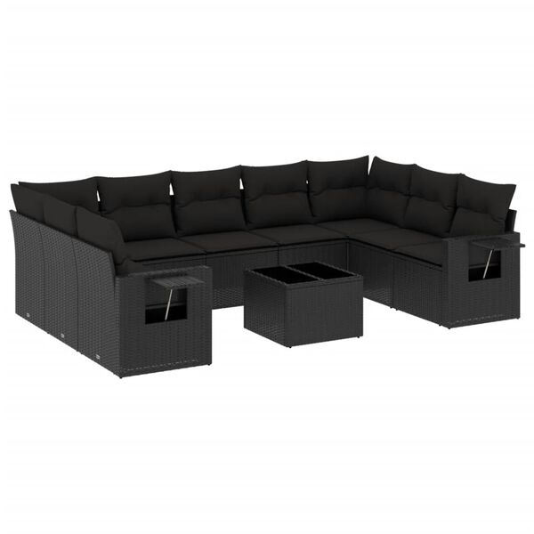 vidaXL Set Divani da Giardino 10pz con Cuscini in Polyrattan Nero