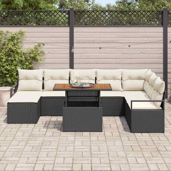 vidaXL Set Divano da Giardino con archiviazione 9 pcs Nero Poly Rattan