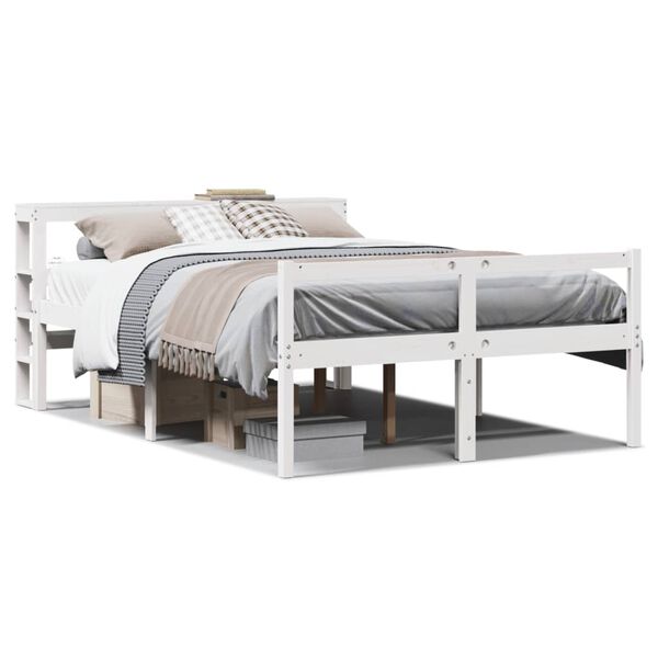 vidaXL Letto Anziani con Testiera Bianco 135x190cm Legno Massello Pino