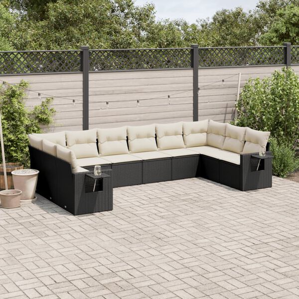 vidaXL Set Divani da Giardino 10pz con Cuscini in Polyrattan Nero