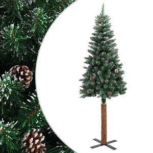 vidaXL Albero di Natale Sottile con Legno Vero e Neve Verde 210 cm