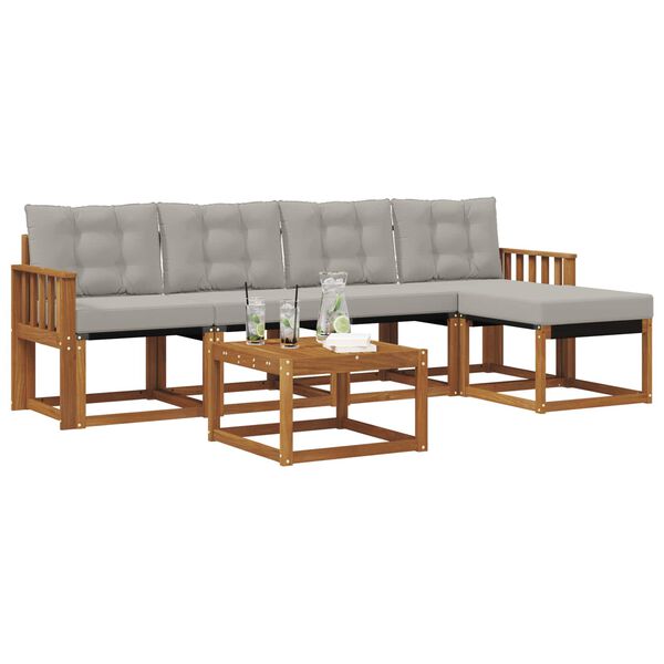 vidaXL Set di divani da esterno 6 pcs Grigio Naturale e Chiaro