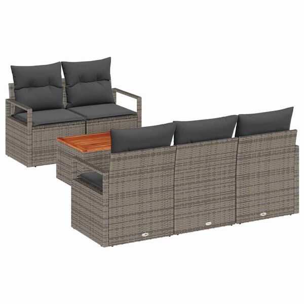 vidaXL Set Divano da Giardino con cuscino 6 pcs Grigio polyrattan