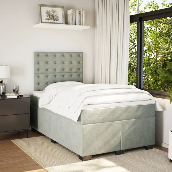 vidaXL Giroletto a Molle con Materasso Grigio Chiaro 120x200cm Velluto