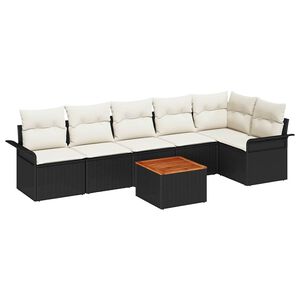 vidaXL Set Divano da Giardino 7 pcs Nero e Crema polyrattan