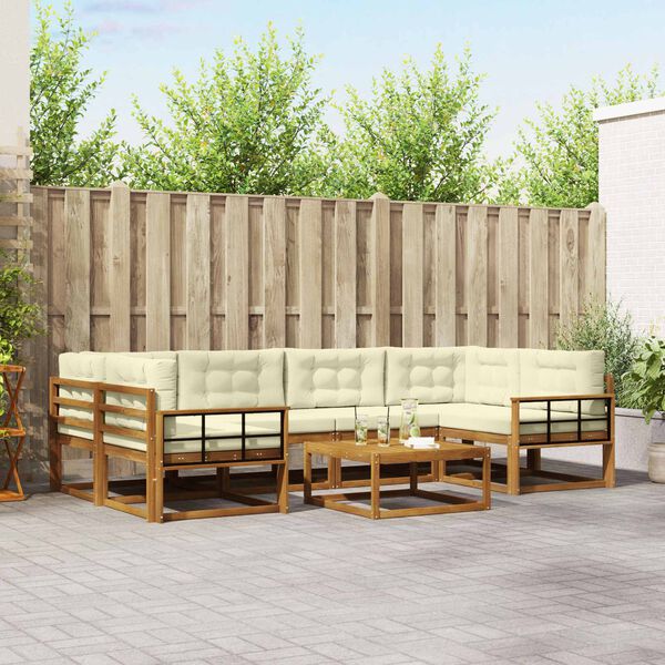 vidaXL Set di divani da esterno con cuscino 7 pcs Naturale e Crema