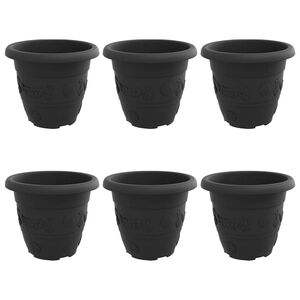 vidaXL Vaso Rotondo per Fiori 6 pcs Nero &Oslash; 26 x 21.5 cm Plastica