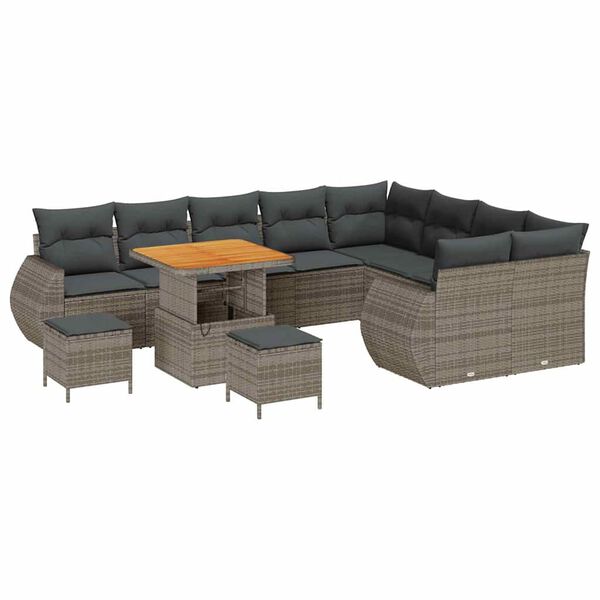 vidaXL Set Divano da Giardino 12 pcs Grigio Rattan in Polipropilene