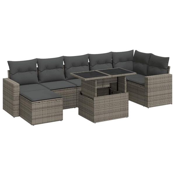 vidaXL Set Divano da Giardino 8 pz con Cuscini Grigio in Polyrattan