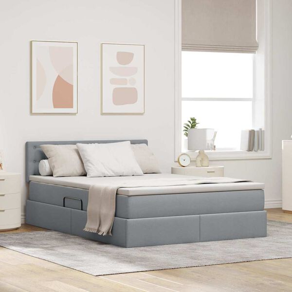 vidaXL Letto con contenitore e materasso Grigio chiaro 140 x 190 cm