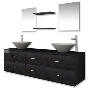 vidaXL Set Mobili da Bagno 9 pz con Lavabo e Rubinetto Nero