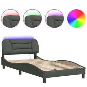 vidaXL Giroletto con LED senza Materasso Hvar Grigio Scuro 100x203 cm in Tessuto
