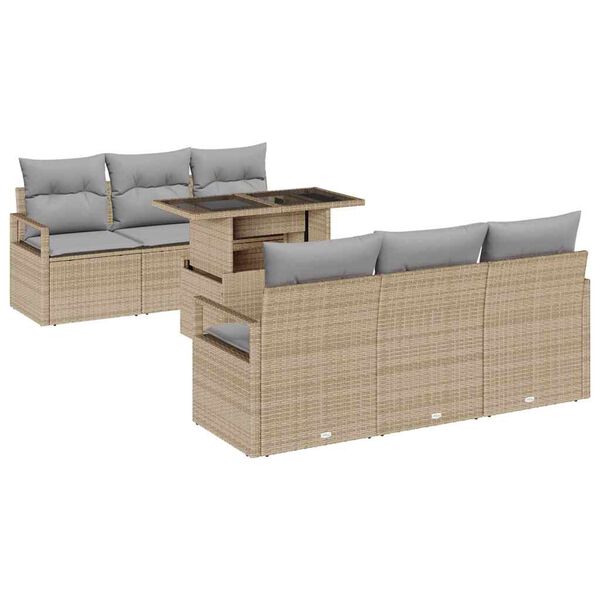 vidaXL Set Divano da Giardino con cuscino 7 pcs Beige Poly Rattan