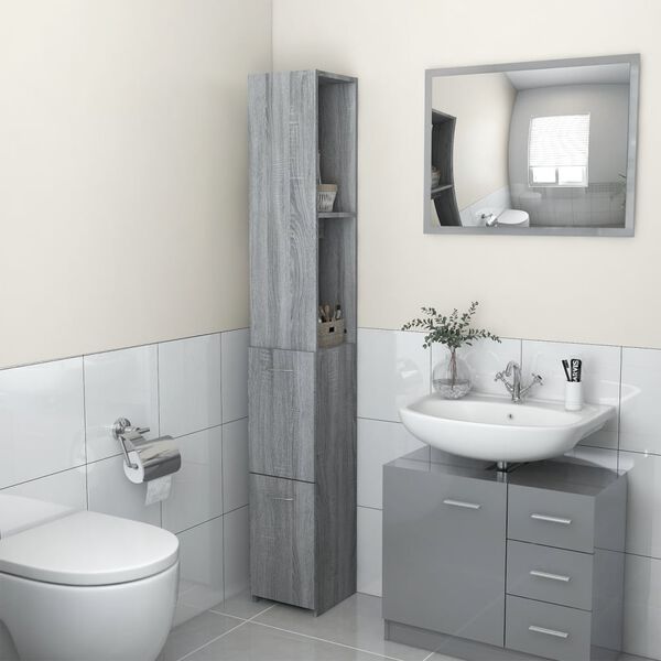 vidaXL Armadietto Bagno Grigio Sonoma 25x26,5x170 cm Legno Multistrato