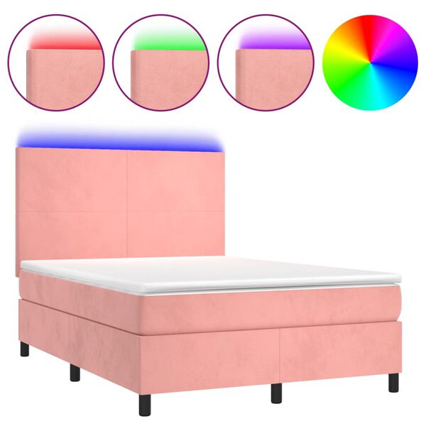 vidaXL Letto a Molle con Materasso e LED Rosa 140x190 cm in Velluto