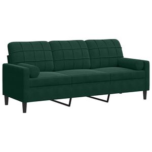 vidaXL Divano a 3 Posti con Cuscini Verde Scuro 180 cm in Velluto