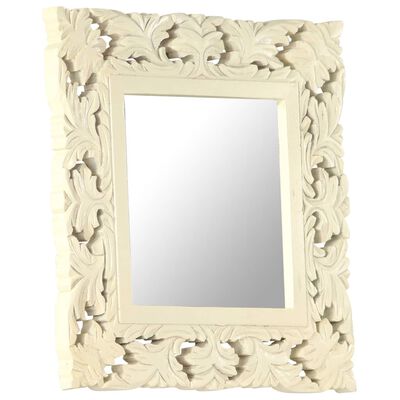 vidaXL Specchio Intagliato a Mano Bianco 50x50 cm in Massello di Mango