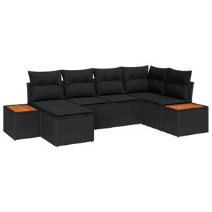 vidaXL Set Divano da Giardino 7 pz 6-Numero di posti Nero Polyrattan