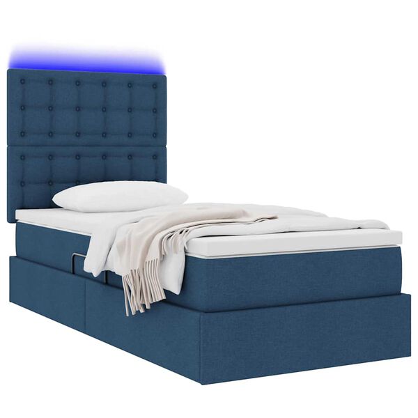 vidaXL Letto con contenitore e LED con led Blu 90 x 190 cm Poliestere