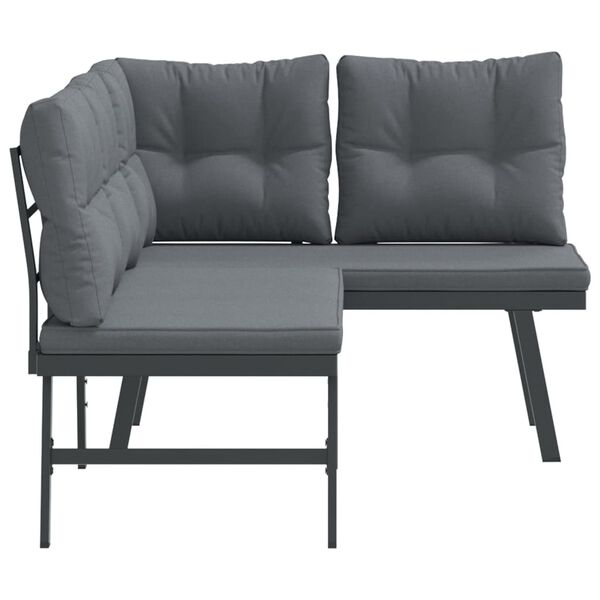vidaXL Panche Giardino con Cuscini 2pz Nere Acciaio Verniciato Polvere